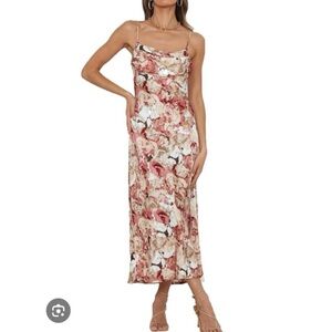 Tsher Floral Satin Midi Slip Dress New